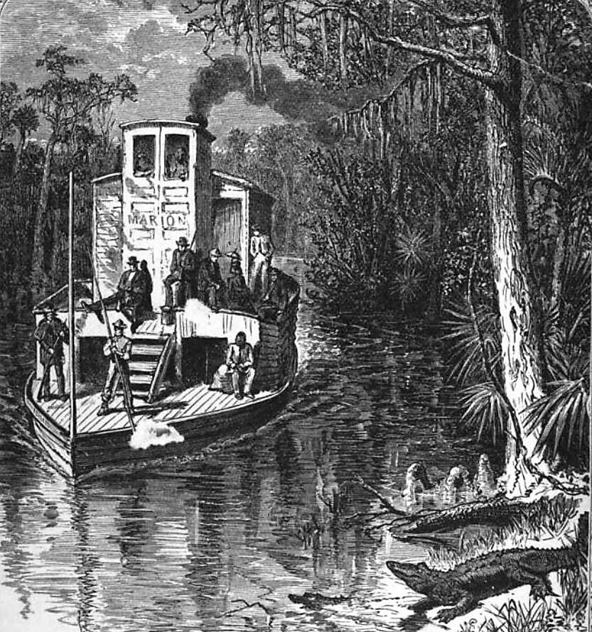 A Florida river steamboat of the kind that worked the Indian River between Titusville and Jupiter Inlet before the railroad arrived.